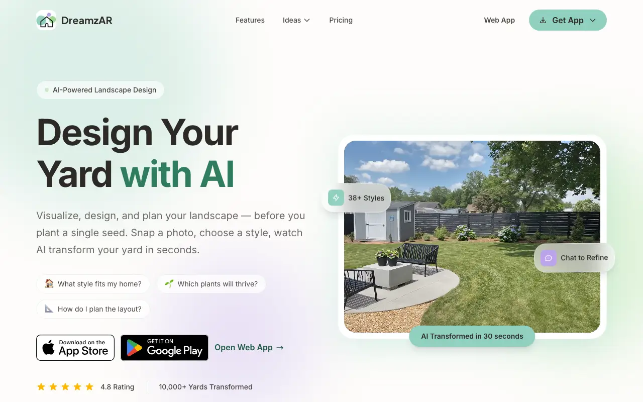 DreamzAR homepage, captured October 7, 2026