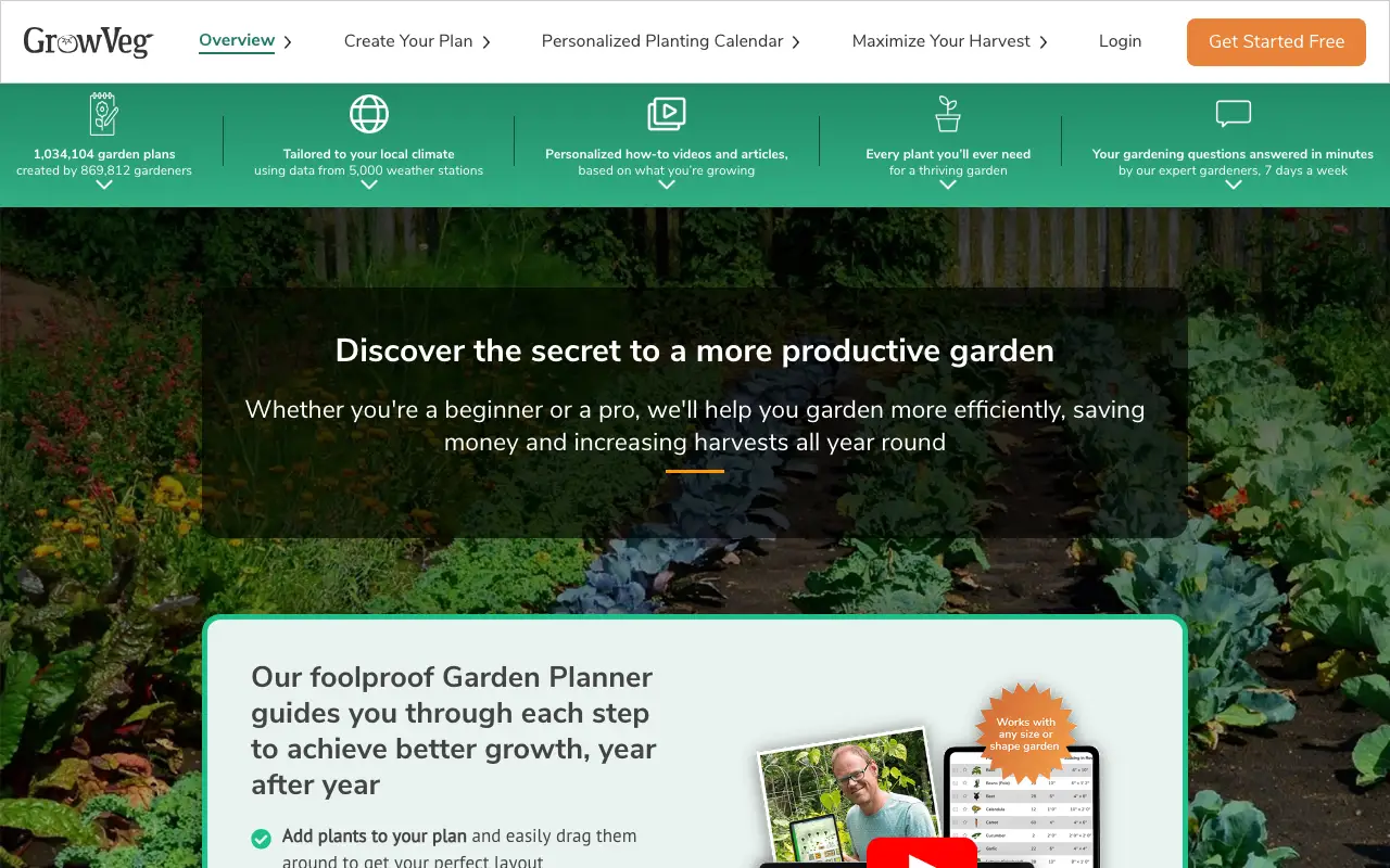 GrowVeg Garden Planner homepage, captured October 7, 2026