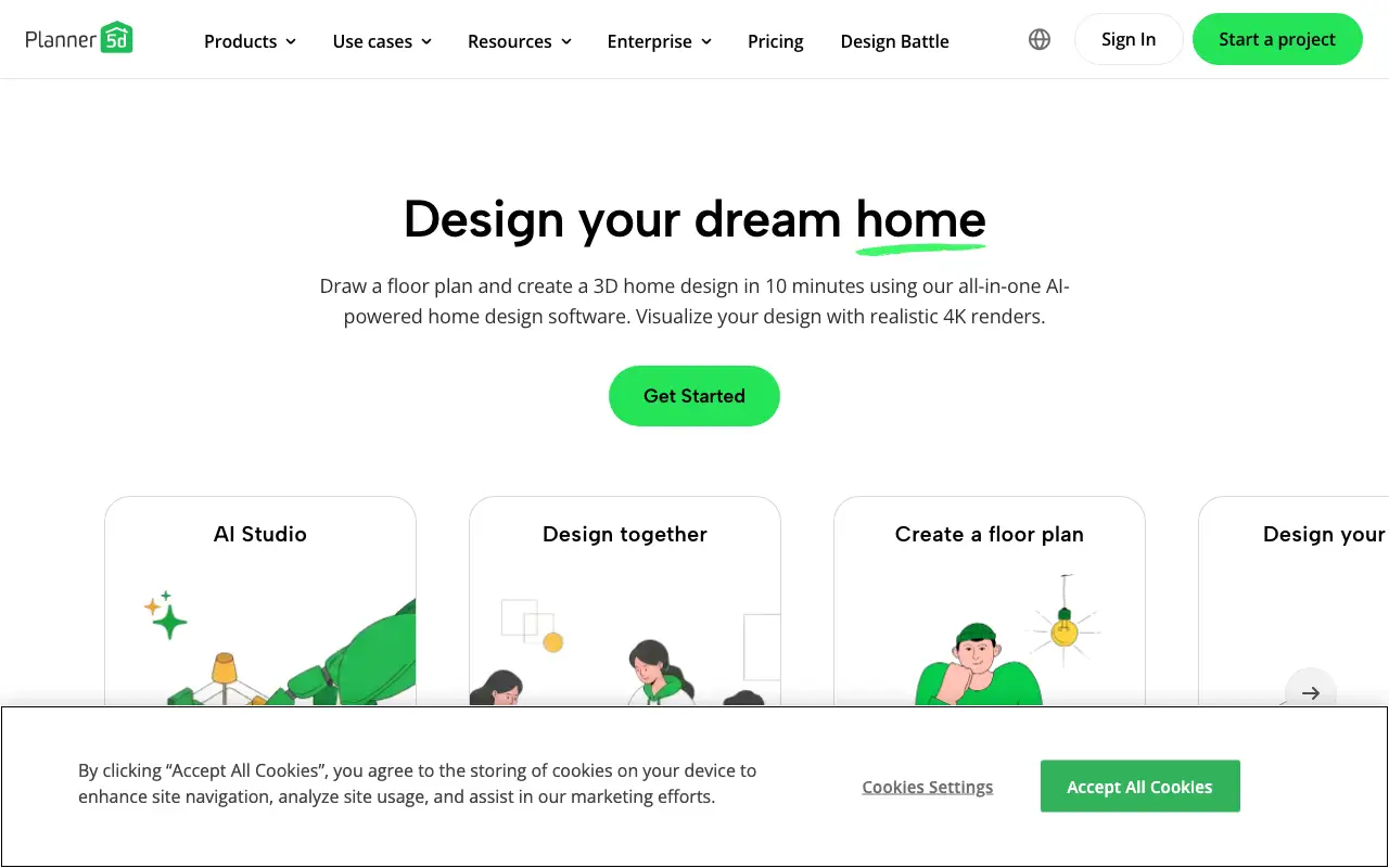 Planner 5D homepage, captured October 7, 2026