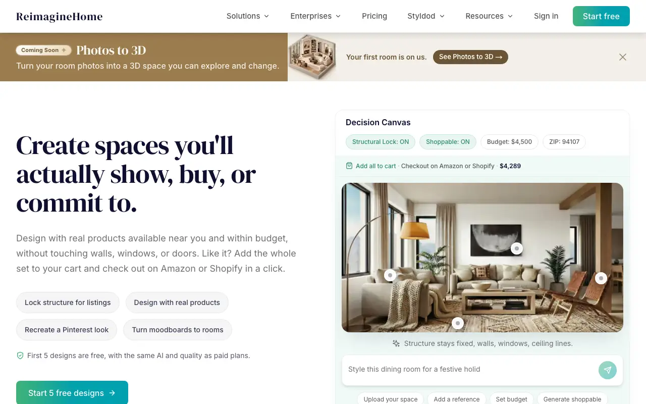 REimagineHome homepage, captured October 7, 2026