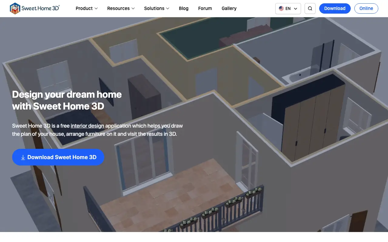 Sweet Home 3D homepage, captured October 7, 2026